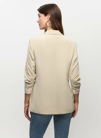 Women Ruched Sleeve Blazer Desert Sand | Melanie Lyne