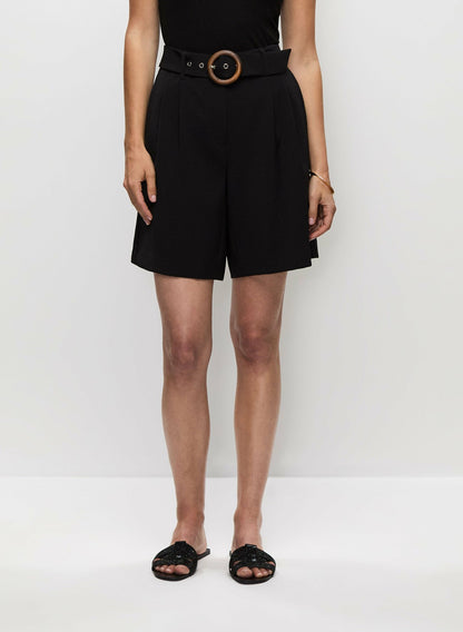 Women Pleated Belted Shorts Black | Melanie Lyne