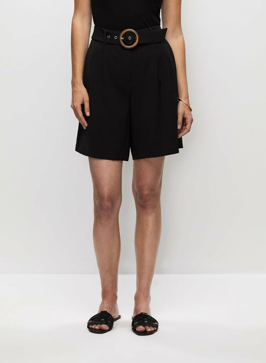 Women Pleated Belted Shorts Black | Melanie Lyne