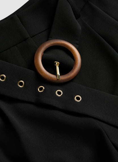 Women Pleated Belted Shorts Black | Melanie Lyne