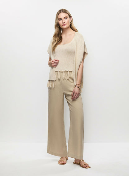 Women Fringe Trim Metallic Knit Tank Alabaster | Melanie Lyne