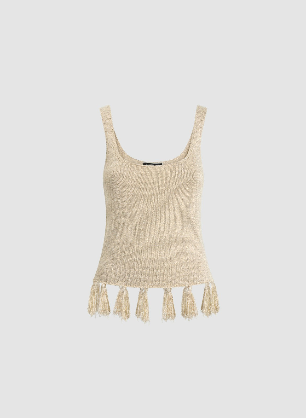 Women Fringe Trim Metallic Knit Tank Alabaster | Melanie Lyne