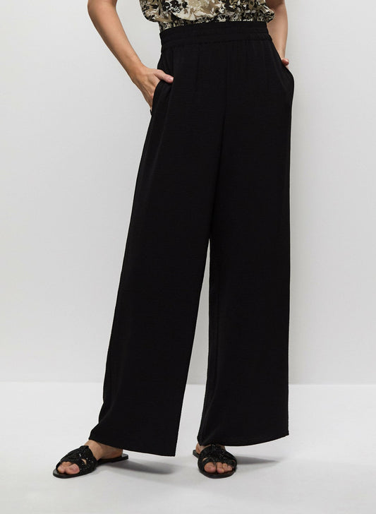 Women Wide Leg Pull-On Pants Black | Melanie Lyne