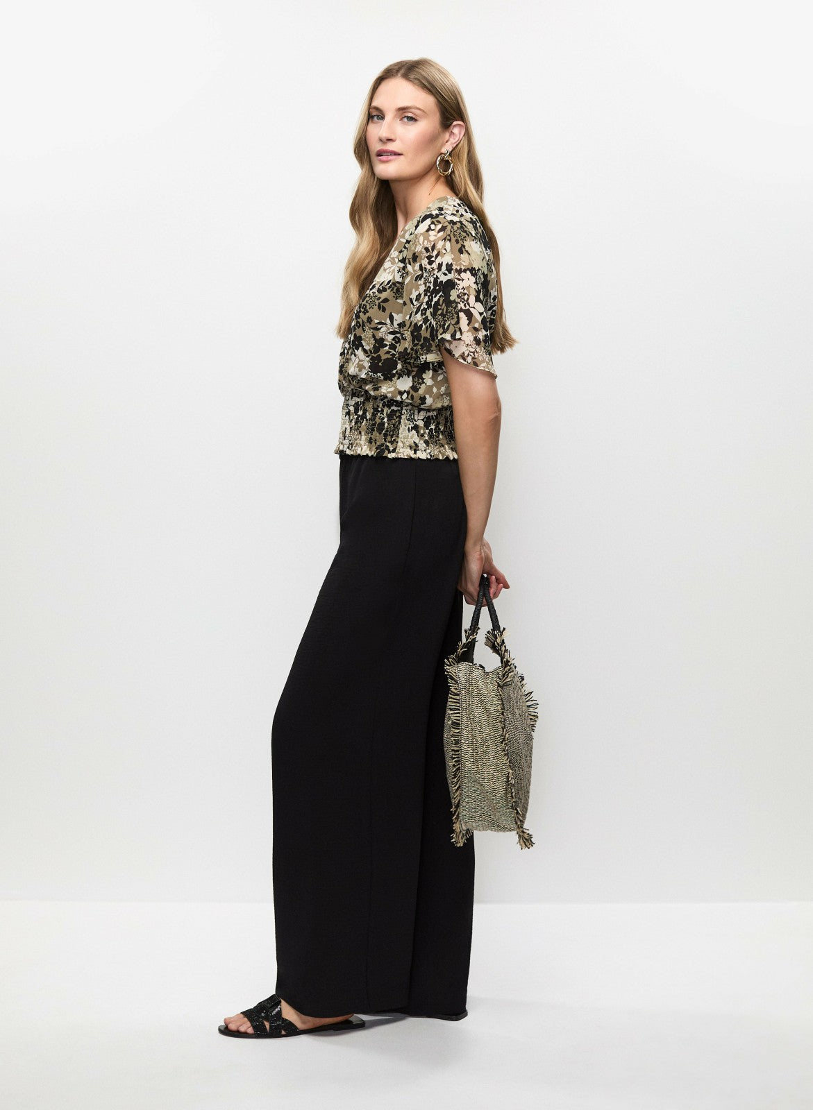 Women Wide Leg Pull-On Pants Black | Melanie Lyne