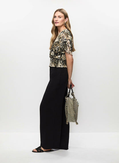 Women Wide Leg Pull-On Pants Black | Melanie Lyne