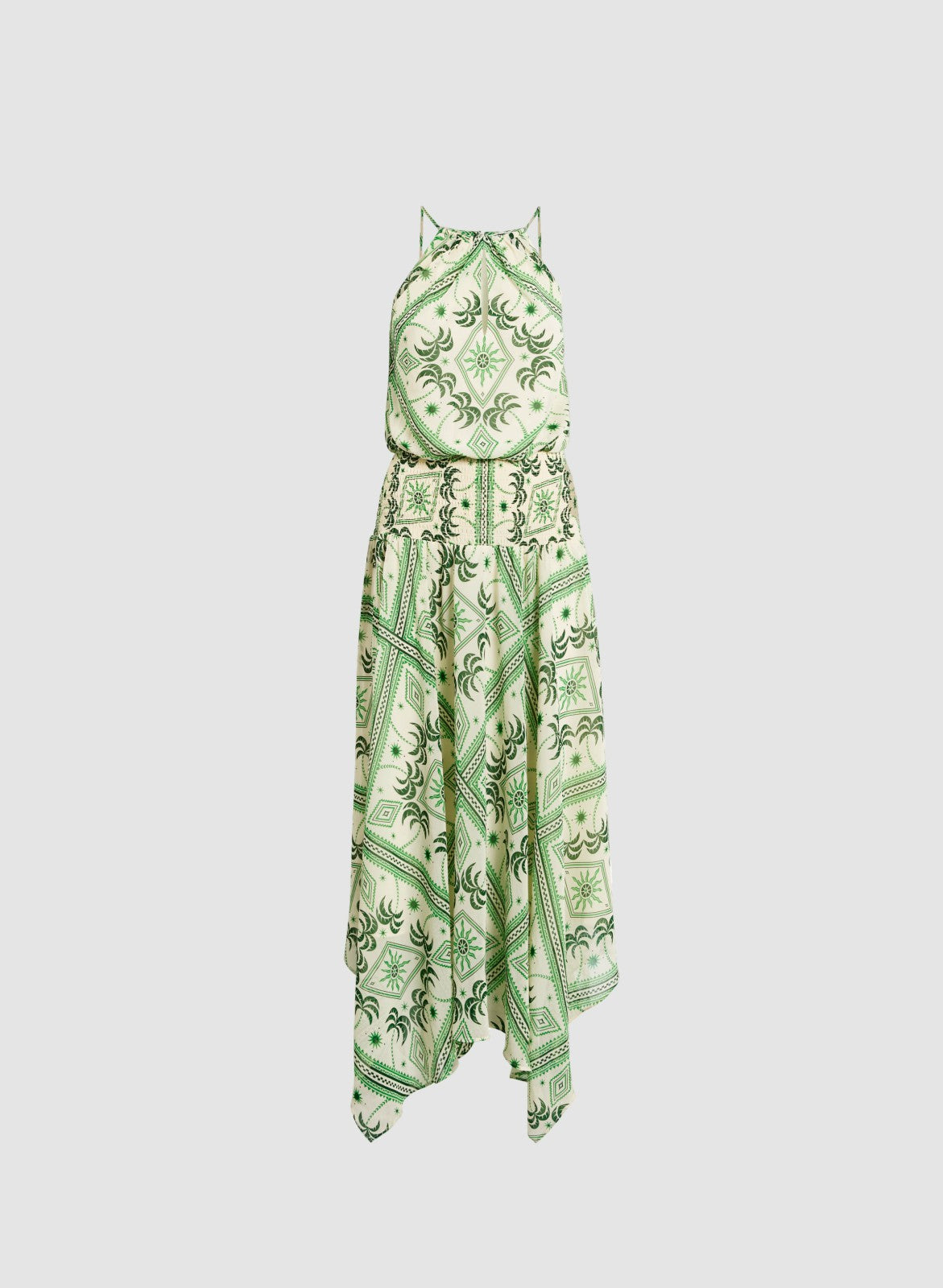 Women Halter Neck Palm Print Dress Green Pattern | Melanie Lyne