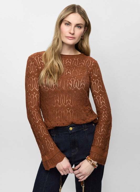 Women Lightweight Open-Knit Sweater Brown | Melanie Lyne