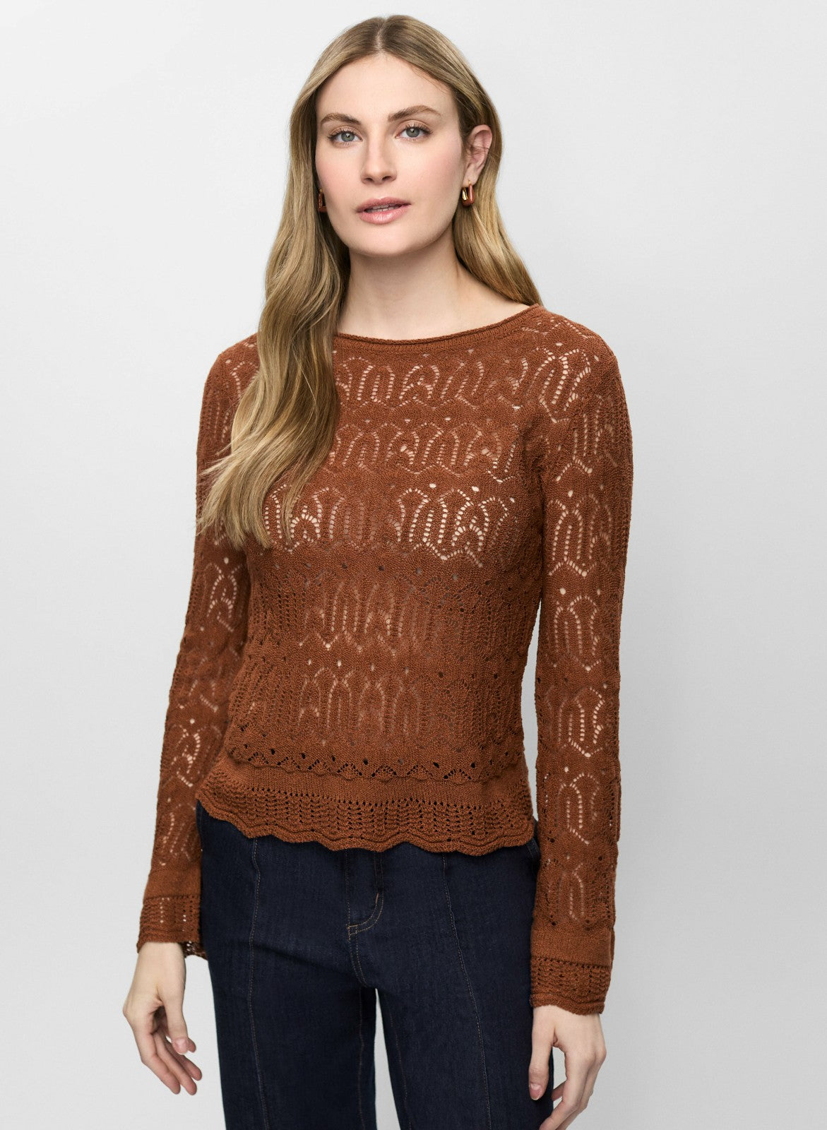 Women Lightweight Open-Knit Sweater Brown | Melanie Lyne