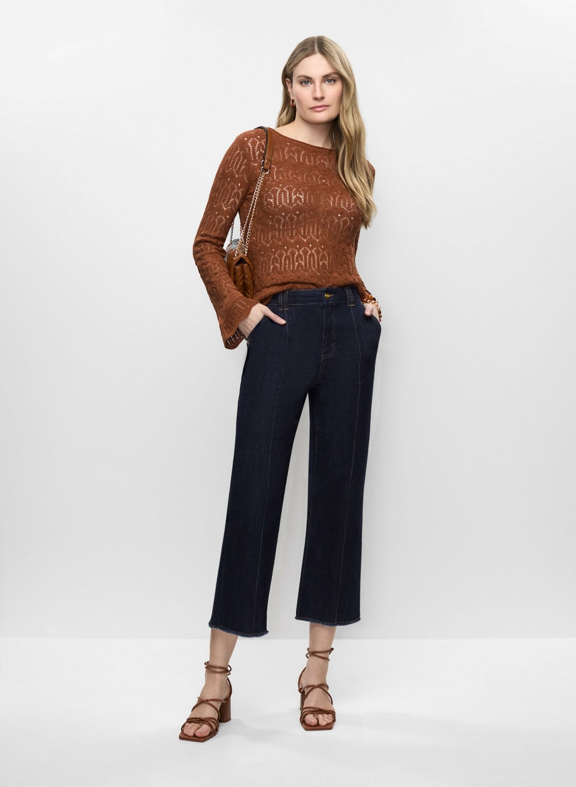 Women Lightweight Open-Knit Sweater Brown | Melanie Lyne