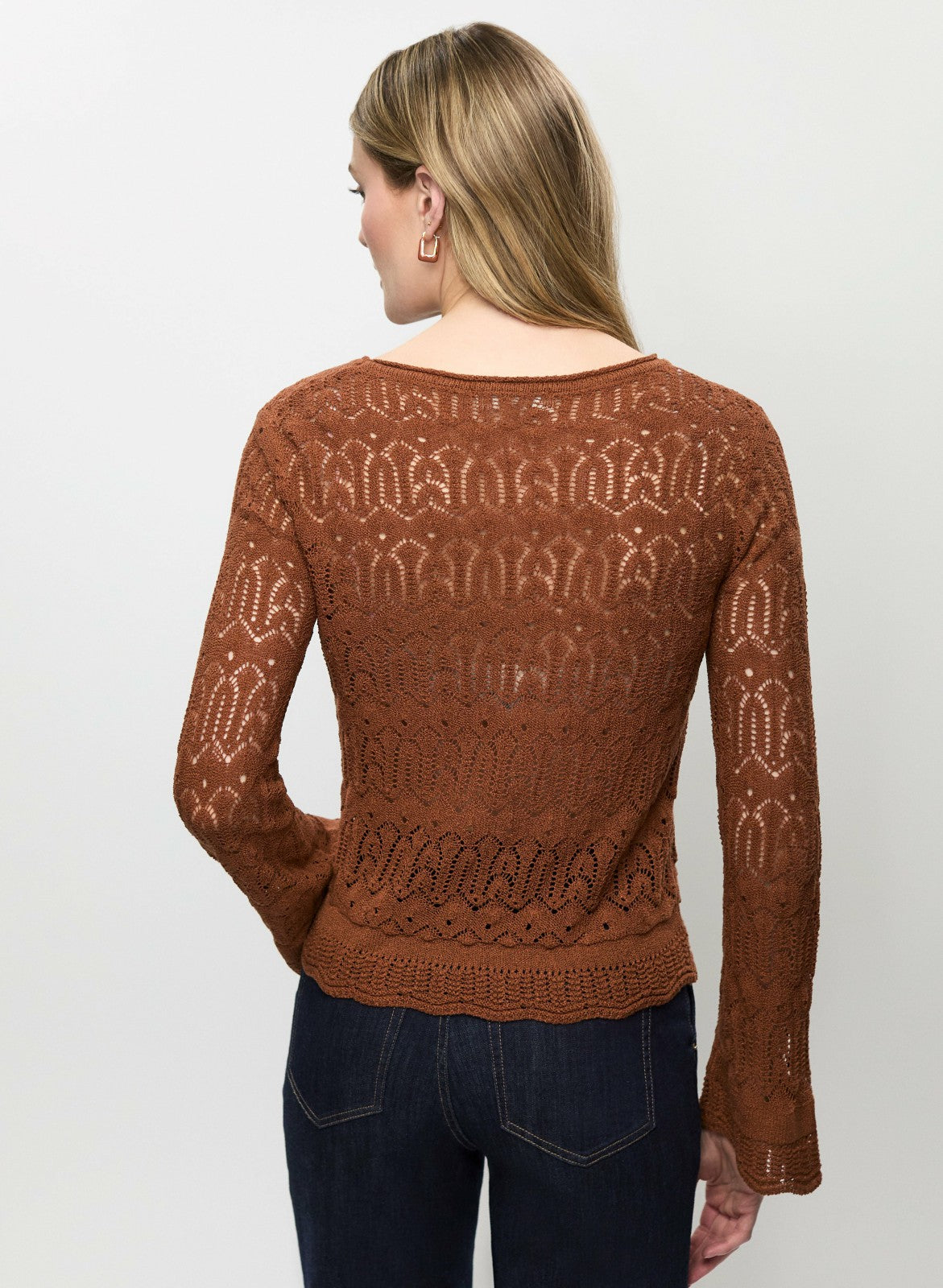 Women Lightweight Open-Knit Sweater Brown | Melanie Lyne