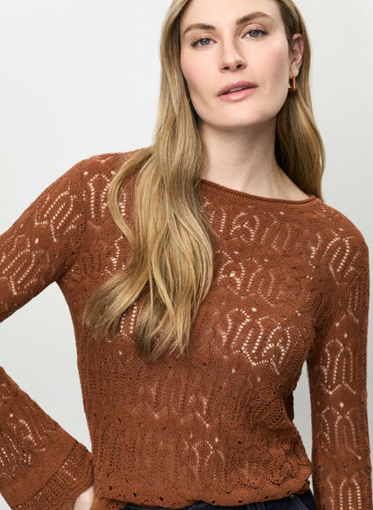 Women Lightweight Open-Knit Sweater Brown | Melanie Lyne