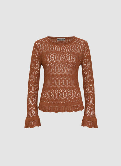 Women Lightweight Open-Knit Sweater Brown | Melanie Lyne