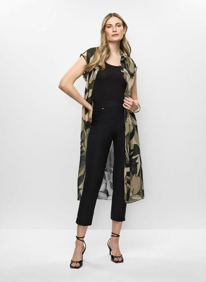 Women Long Button-Front Chiffon Tunic Green Pattern | Melanie Lyne