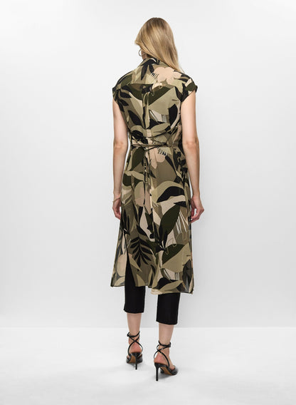 Women Long Button-Front Chiffon Tunic Green Pattern | Melanie Lyne