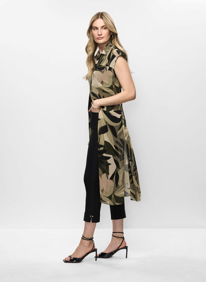 Women Long Button-Front Chiffon Tunic Green Pattern | Melanie Lyne