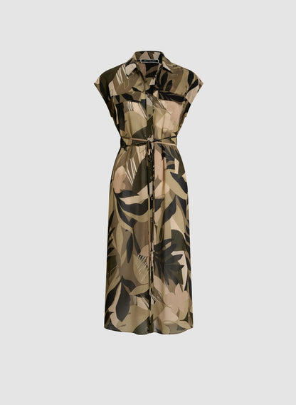 Women Long Button-Front Chiffon Tunic Green Pattern | Melanie Lyne