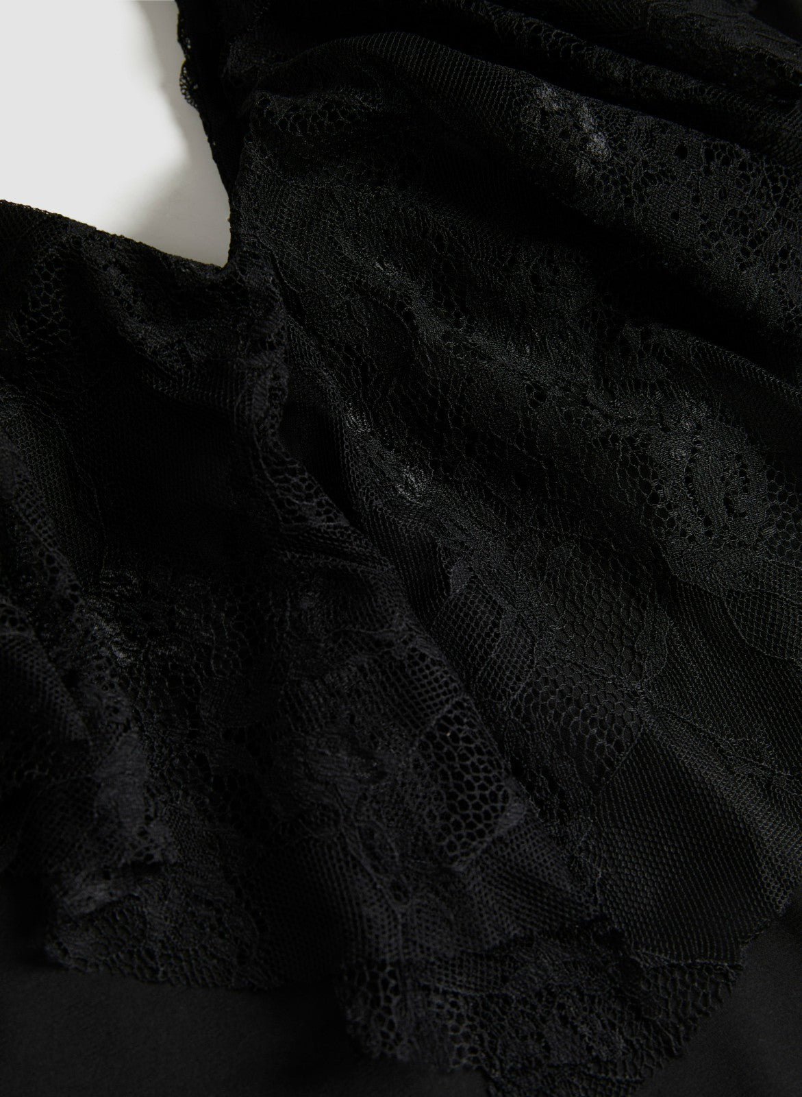 Women Lace Ruffle V-Neck Top Black | Melanie Lyne