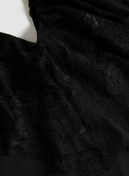 Women Lace Ruffle V-Neck Top Black | Melanie Lyne