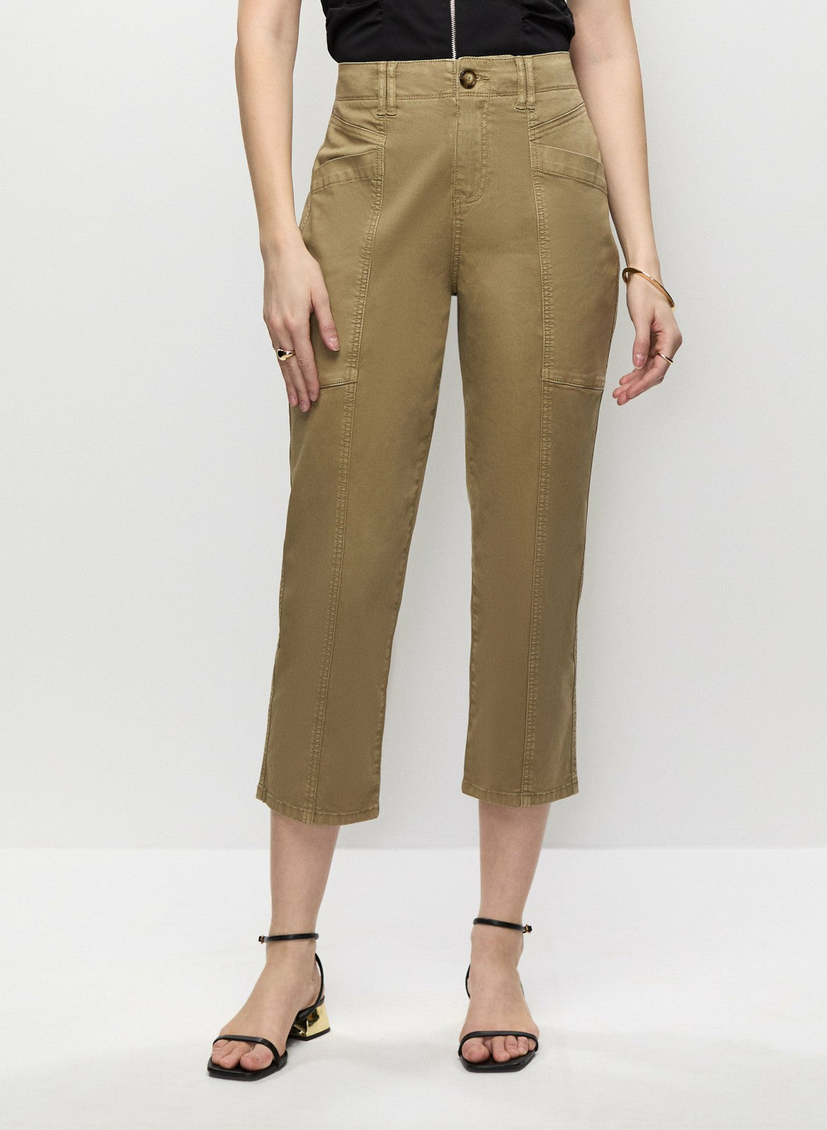 Women Oblique Pockets Slim Leg Capris Pecan | Melanie Lyne