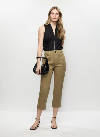 Women Oblique Pockets Slim Leg Capris Pecan | Melanie Lyne