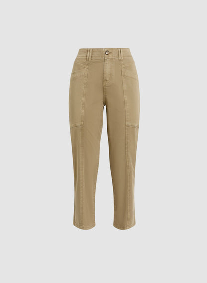 Women Oblique Pockets Slim Leg Capris Pecan | Melanie Lyne