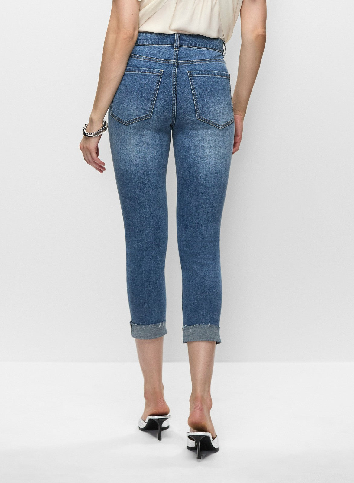 Women Cuffed Slim Leg Jeans Medium Blue | Melanie Lyne