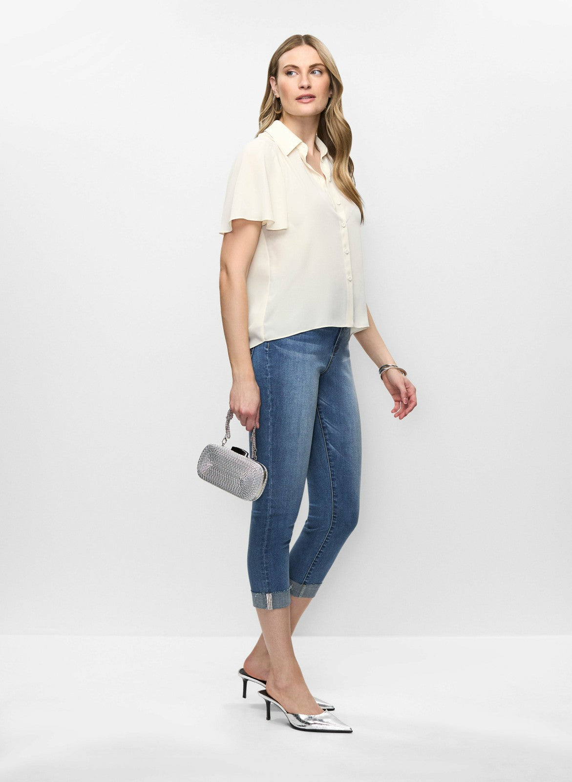 Women Cuffed Slim Leg Jeans Medium Blue | Melanie Lyne