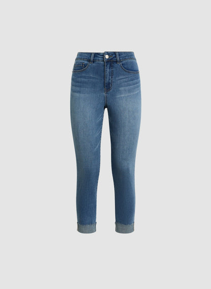 Women Cuffed Slim Leg Jeans Medium Blue | Melanie Lyne