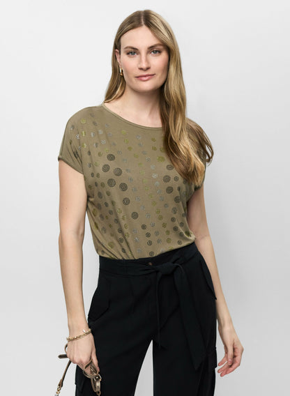 Women Polka Dot T-Shirt Olive Green | Melanie Lyne