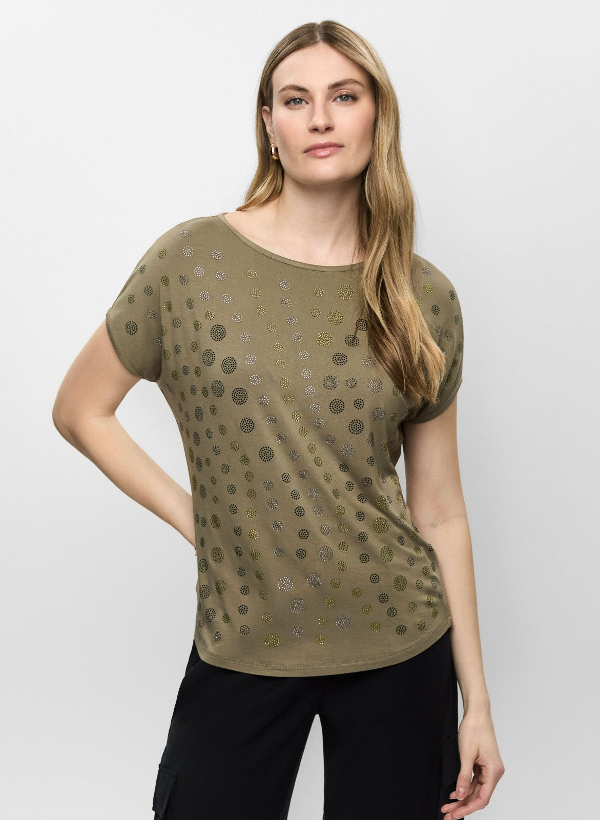 Women Polka Dot T-Shirt Olive Green | Melanie Lyne