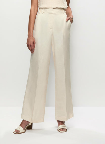 Women Linen-Blend Wide Leg Pants Stone | Melanie Lyne