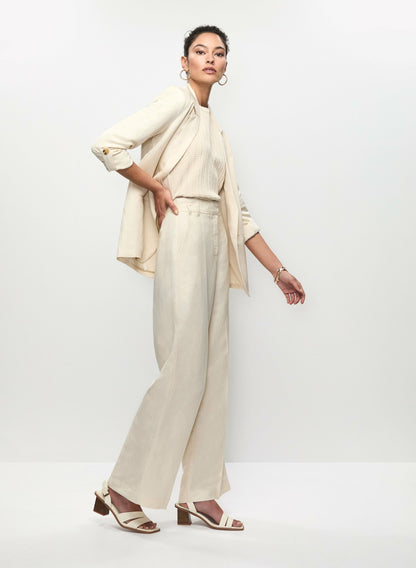 Women Linen-Blend Wide Leg Pants Stone | Melanie Lyne