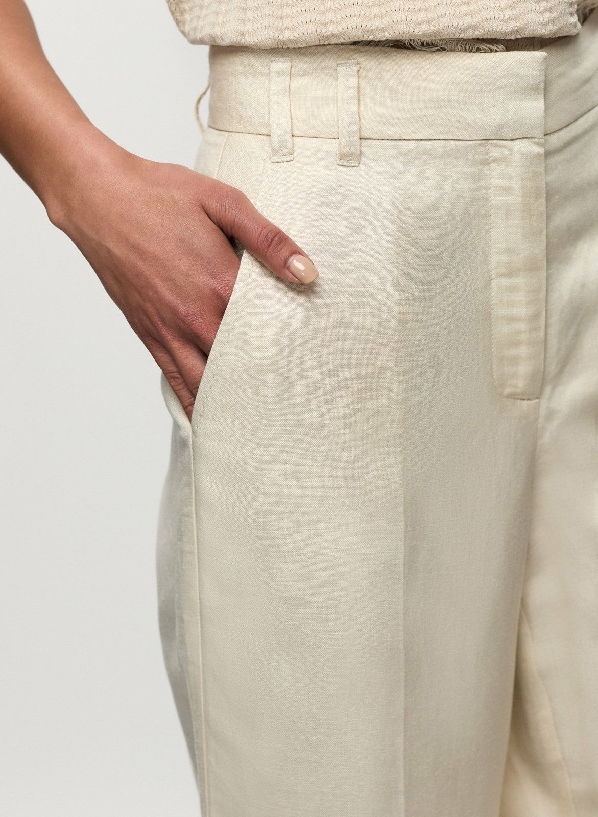 Women Linen-Blend Wide Leg Pants Stone | Melanie Lyne