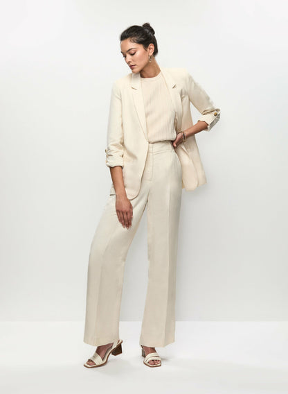Women Linen-Blend Wide Leg Pants Stone | Melanie Lyne