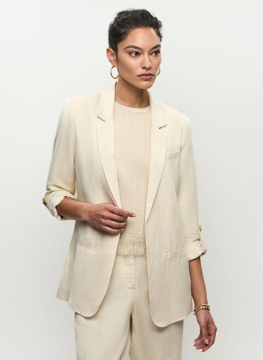 Women Rolled Sleeve Linen-Blend Blazer Stone | Melanie Lyne