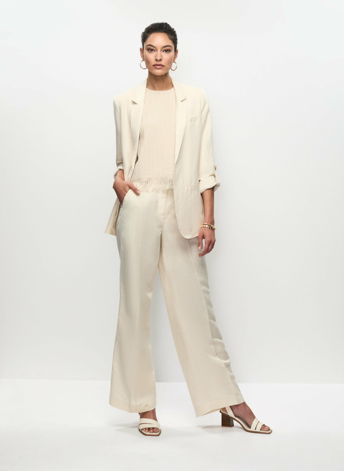 Women Rolled Sleeve Linen-Blend Blazer Stone | Melanie Lyne