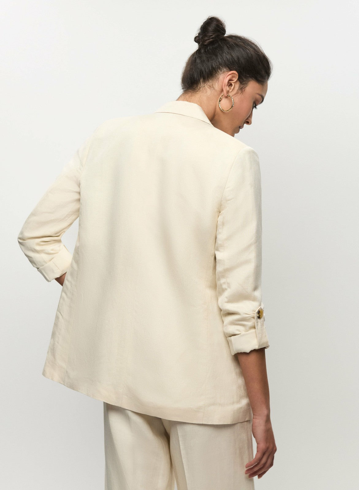 Women Rolled Sleeve Linen-Blend Blazer Stone | Melanie Lyne