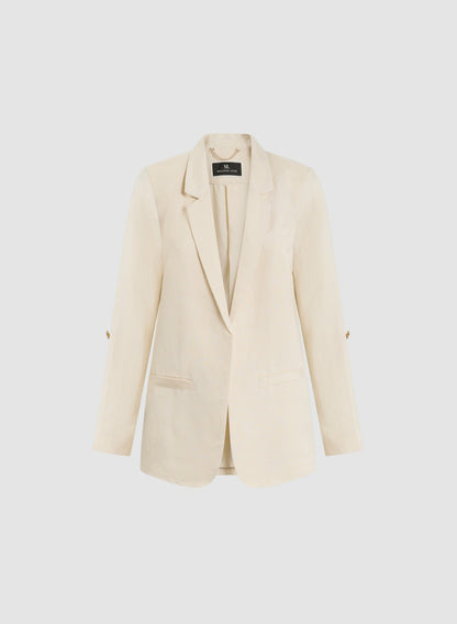 Women Rolled Sleeve Linen-Blend Blazer Stone | Melanie Lyne