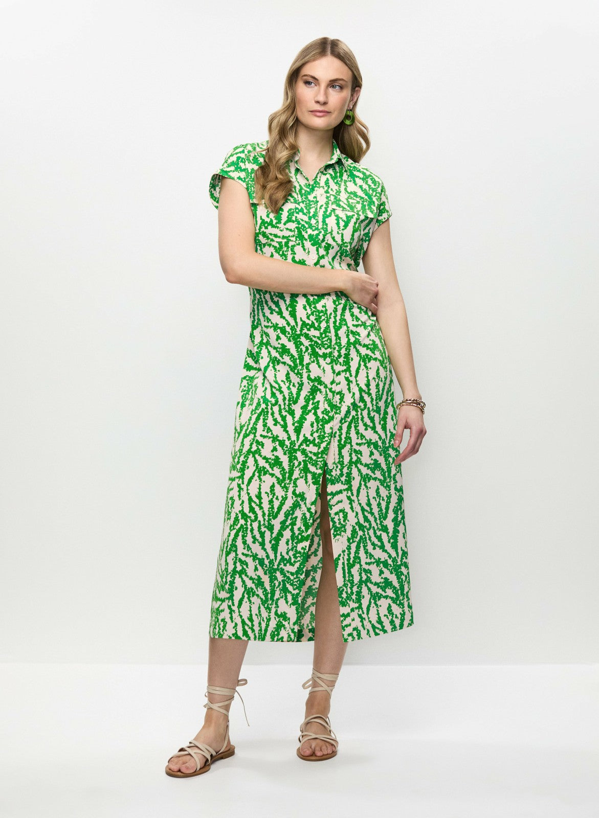 Women Abstract Print Shirt Dress Green Pattern | Melanie Lyne
