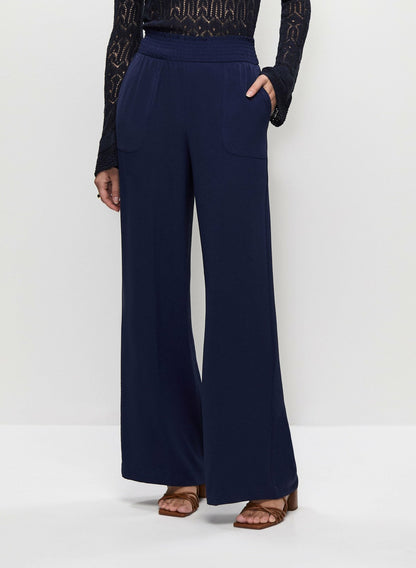 Women Shirred Waist Wide-Leg Pants Marine | Melanie Lyne
