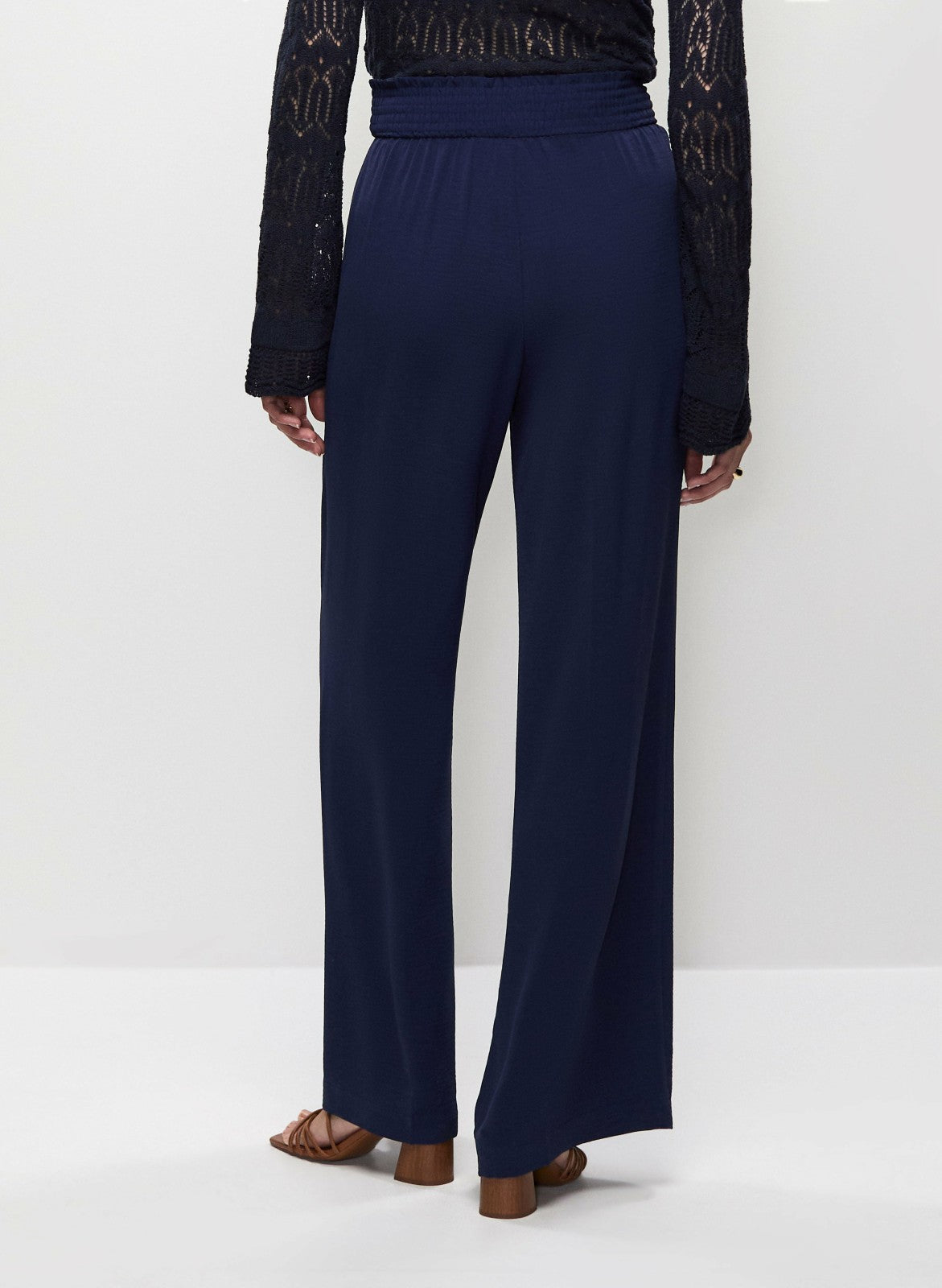Women Shirred Waist Wide-Leg Pants Marine | Melanie Lyne