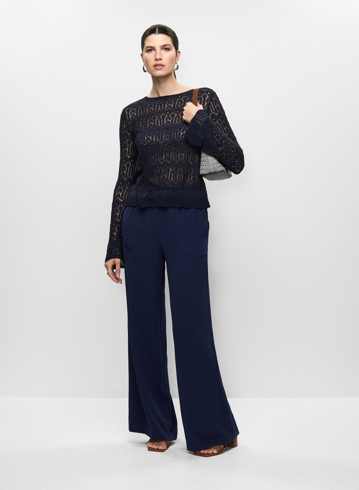 Women Shirred Waist Wide-Leg Pants Marine | Melanie Lyne