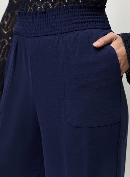 Women Shirred Waist Wide-Leg Pants Marine | Melanie Lyne
