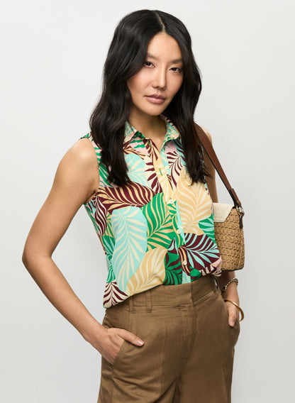 Women Sleeveless Palm Print Blouse Multicolour | Melanie Lyne
