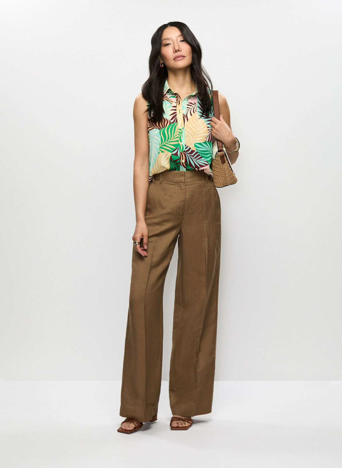 Women Sleeveless Palm Print Blouse Multicolour | Melanie Lyne
