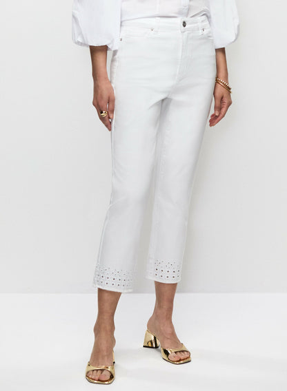 Women Eyelet Hem Denim Capris White | Melanie Lyne