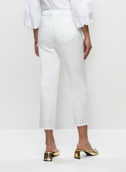 Women Eyelet Hem Denim Capris White | Melanie Lyne