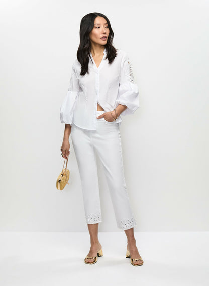 Women Eyelet Hem Denim Capris White | Melanie Lyne