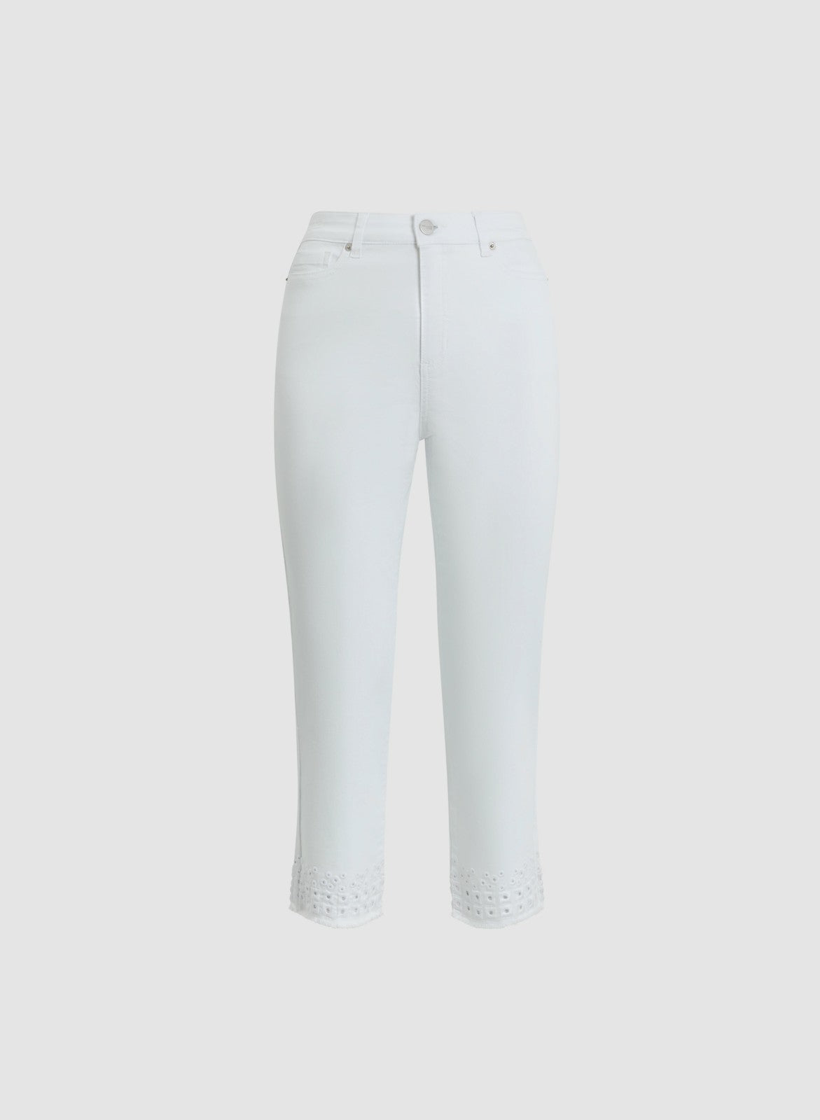 Women Eyelet Hem Denim Capris White | Melanie Lyne