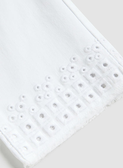 Women Eyelet Hem Denim Capris White | Melanie Lyne